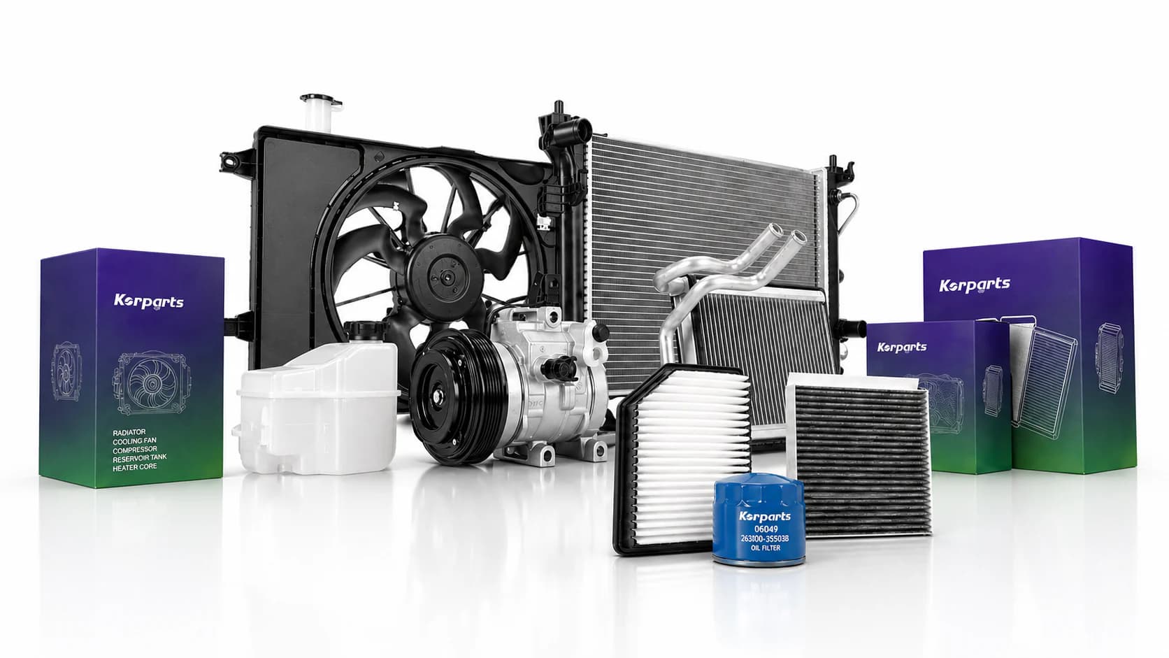 Korparts cooling and climate system components with branded packaging
